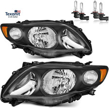 Headlights W/Bulbs for 2009 2010 Toyota Corolla Halogen Headlamp Replacement Dri