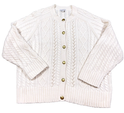 J Crew Cardigan Sweater Women 2X Ivory Cable Knit Wool Blend Gold Buttons Rib