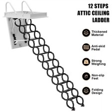 12 Steps Black Loft Wall Folding Pulldown Attic Ceiling Ladder Stairs 39.4*27.6