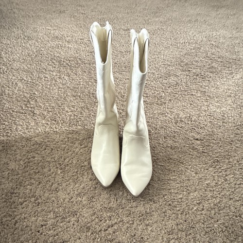 American Eagle Outfitters White Leather Western Knee High Pull On Boots 7