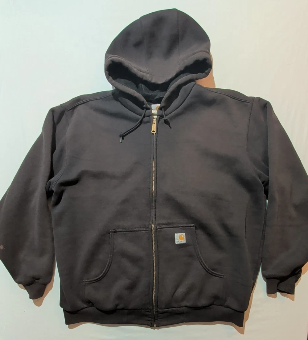 Carhartt Thermal Hoodie Men's XL Hooded Zip Front Y2K Black J149 Workwear Faded