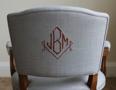 Monogramed ''JMB'' custom panels in beautiful linen fabric