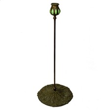 Antique Early 1900's Tiffany Studios Wild Carrot Bronze & Glass Candlestick