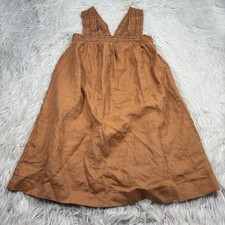 Everlane Women's XS Tawny Brown Smocked Linen Apron Dress Resort Boho
