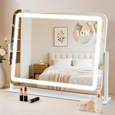 Lighted Vanity Mirror with 10X Magnification & Dimmable Touch Control, White