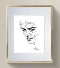 Original Ink Line Drawing on Watercolor Paper_ Minimalist Art Signed by Artist