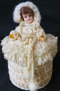 VINTAGE -  CROCHETED DOLL - TOILET TISSUE HOLDER - OFF WHITE #3
