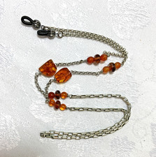 Genuine Amber Eyeglass Chain, 28", Faceted Amber Beads Nuggets, Unused