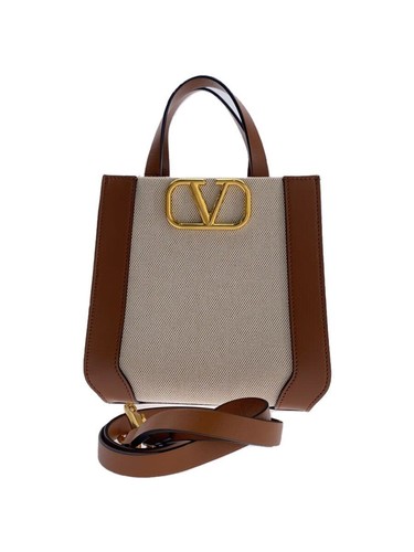 VALENTINO GARAVANI Shoulder Bag V Logo Signature Small Canvas Beige Used