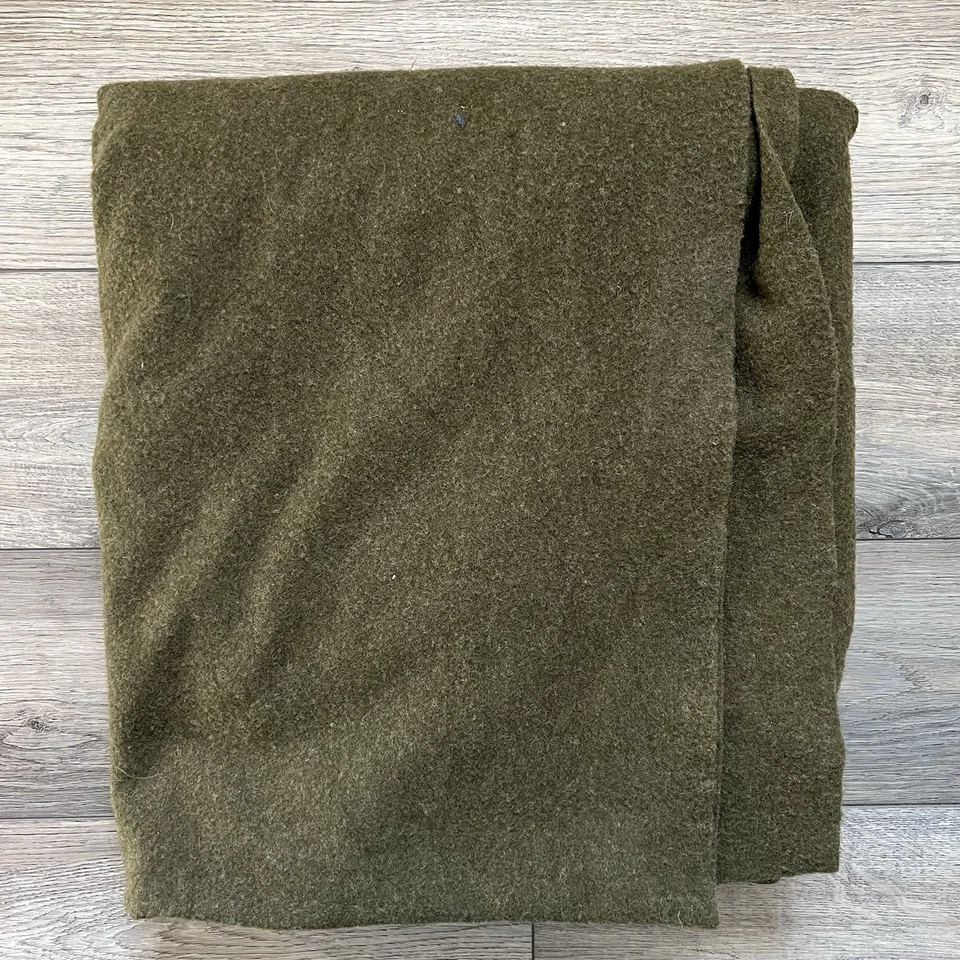 Manta de cama militar vintage de lana de EE. UU. OG-118 66” X 84” OD verde resistente al encogimiento Foto 2 de 4