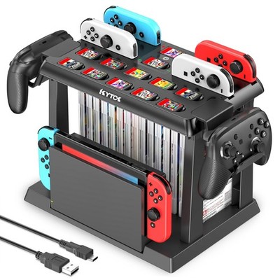 Spiele Aufbewahrung für Switch mit Controller Ladestation Halter Box Organizer