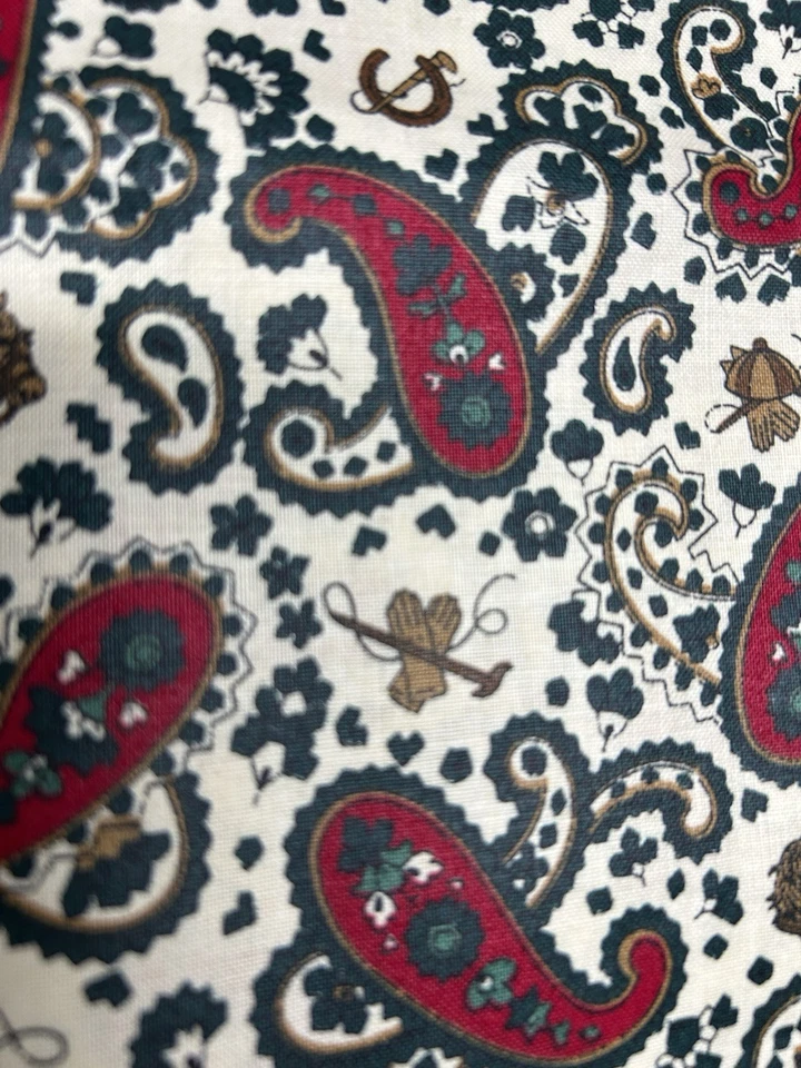 Paisley VIP Horses Gloves English Style Hat Red Green Tan COTTON QUILT FABRIC - Image 2 of 4
