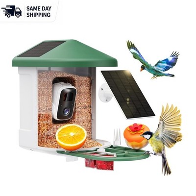 Smart Bird Feeder Camera with AI Species Identification & Solar Power - Green