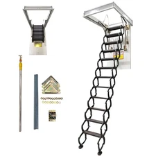 9.84ft Attic Pull Down Ceiling Ladder Stairs 12 Steps Folding Loft Ladder