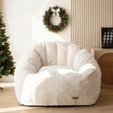 MAXYOYO Giant Bean Bag Chair, Faux Fur Shell-Shaped Sofa for Adults & Kids, Beig