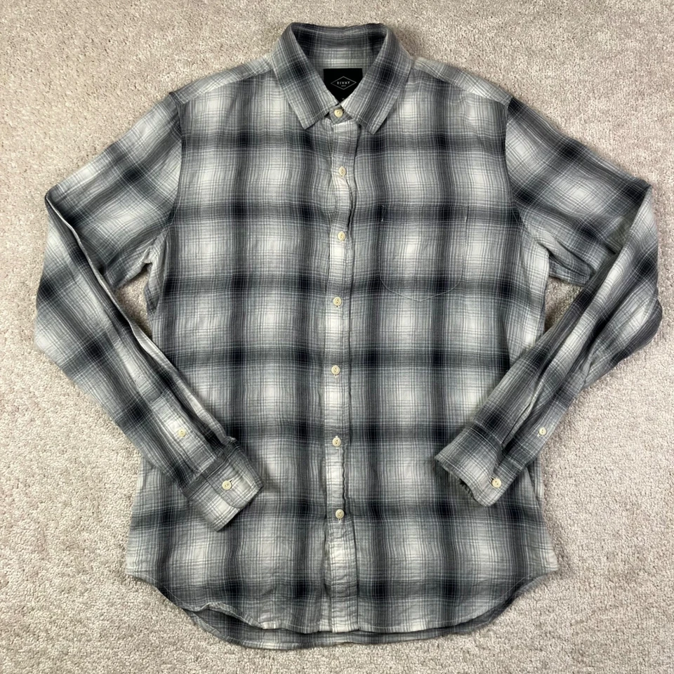 Camisa a Cuadros Rivay NYC Para Hombre M Gris Negra Manga Larga Informal Suave Hecha en EE. UU. Preppy Foto 2 de 4