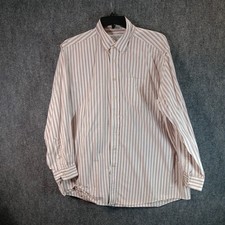 L.L. Bean Dress Shirt Mens 18 Multicolor Striped Cotton Pleated Formal Business