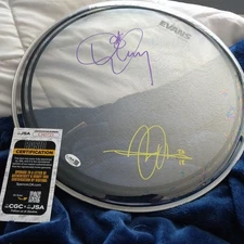 Danny Carey and Adam Jones Autographed Drumhead JSA Cert Tool 2018