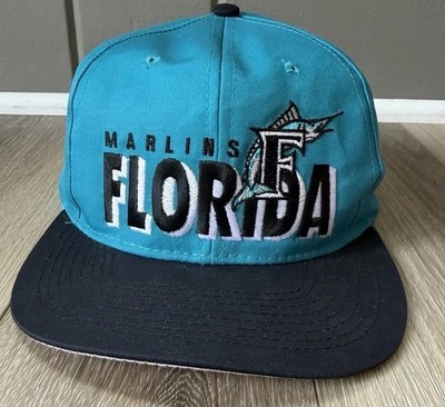  VTG Florida Marlins Snapback Hat 90 s Drew Pearson Shadow Block Baseball Cap