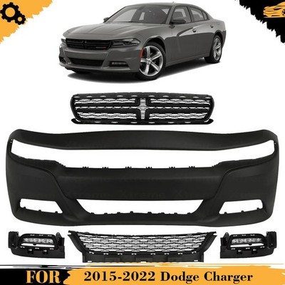 Front Bumper Cover Primed Plastic & Fog Lights Kit For 2015-2022 Dodge Charger