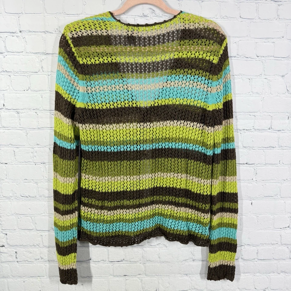 Cárdigan de ganchillo vintage Y2K para mujer a rayas grandes multicolor corbata frontal retro raro Foto 2 de 4