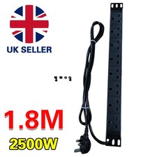 8 Way PDU Power Distribution Unit UK Mains Plug 19" Cabinet Mount With LEAD