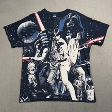 Star Wars Luke Skywalker Darth Vader Vtg 3D AOP Sci Fi Movie Promo T Shirt -M