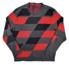 Alfani Sweater Men  s XXL Gray Red Geometric Cotton Crewneck Pullover