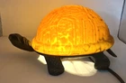VTG Turtle Lamp Amber Tiffany Style Glass Tortoise Night Light Switch Metal
