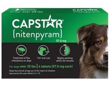 Capstar Flea Treatment Tablets for Dogs Over 25 Lbs Kills Fleas 57mg - 6 Tablets