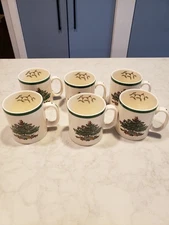 6 Vintage Spode Coffee Mugs Christmas Tree