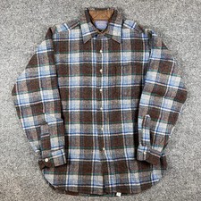 Vintage Pendleton Lodge Shirt Mens M Gray Blue Plaid 100 Wool Made in USA 70s