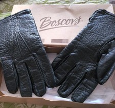 1990s Mens Leather Lined Gloves Black Large, NEW In Box Old Stock Boscov's