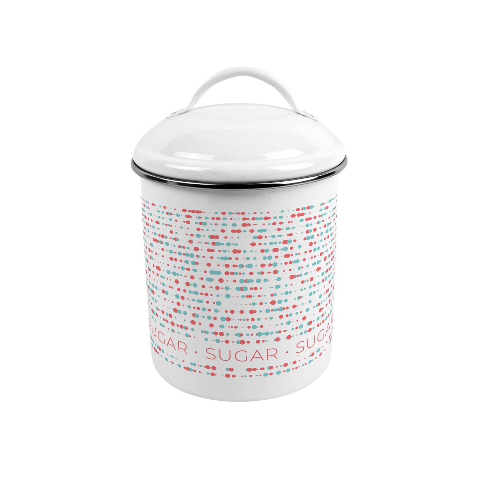 Retro Dots Sugar Canister - Medium Metal Kitchen Storage Tin with Handle