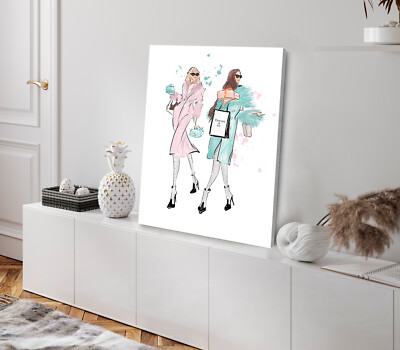 Shopping Girl Vector Illustration Stretched Canvas 40x50cm Print