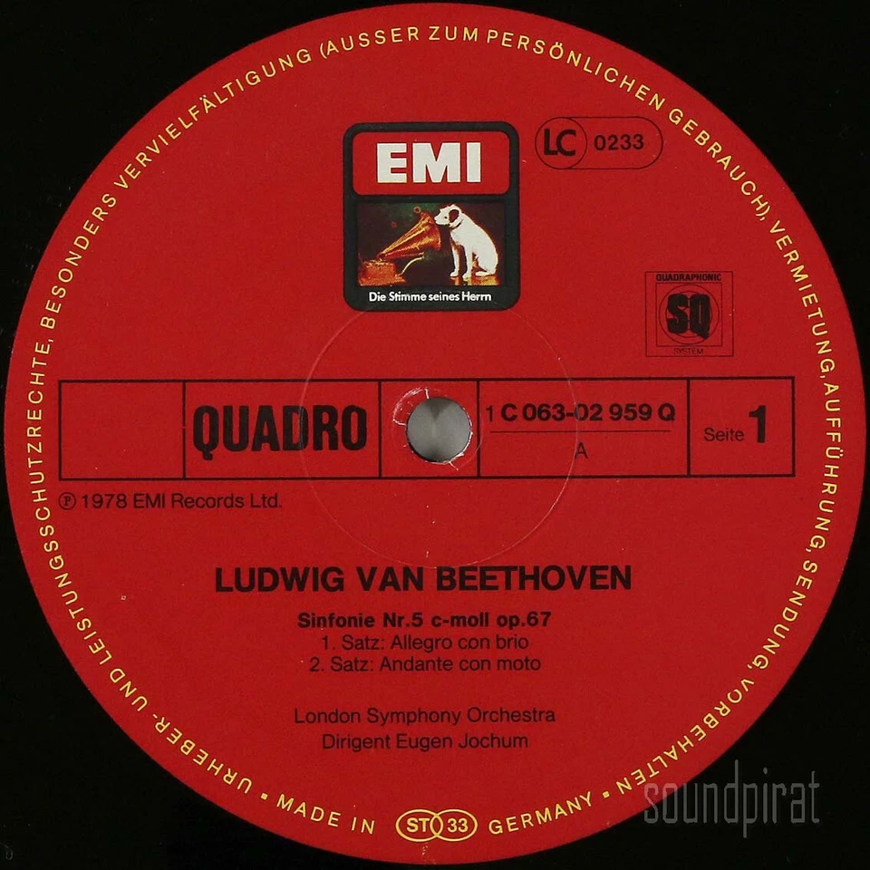 EUGEN JOCHUM BEETHOVEN SYMPHONY NO.5 GERMAN EMI ED.1 QUADRAPHONIC LP NM - Image 3 of 3