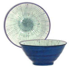 Japanese Chinese Rice Soup Bowl 5.25"D Porcelain Blue Uchi-Tokusa Made in Japan