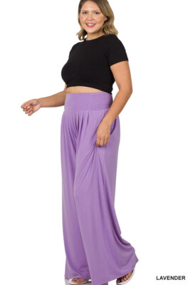 1X 2X 3X Women's Plus Size Wide Leg Pants Smocked Waist Soft Rayon Blend