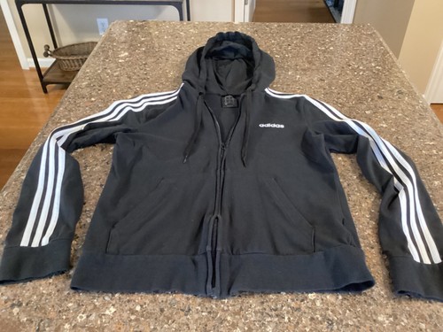 Adidas 3 Stripe Full Zip Up Hooded Jacket Unisex Youth Medium (12-14) Black - Picture 9 of 12