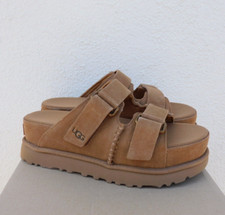 UGG CHESTNUT SUEDE GOLDENSTAR HI PLATFORM SLIDE SANDALS, WOMEN US 5/ EUR 36 NEW