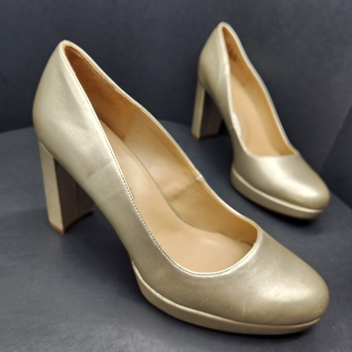 Naturalizer pumps 12 golden vegan leather Berlin platform heel chunky new $100 - Picture 2 of 14