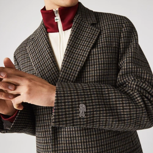 Lacoste Checkered Responsible Wool Chesterfield Jacket Top Coat 46  Small BNWT