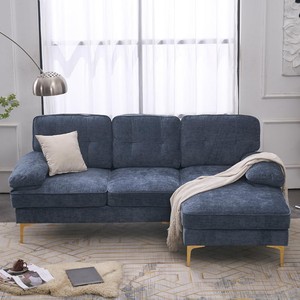 FCH 3 Seats Sectional Sofa Set L Shape Couch Chenille with Chaise Metal Legs - Click1Get2 Offers