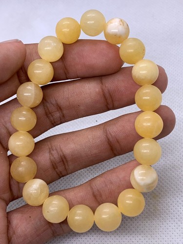 Beautiful Natural Stone Yellow Calcite Beaded Bracelet 10mm Strechable - Picture 3 of 7