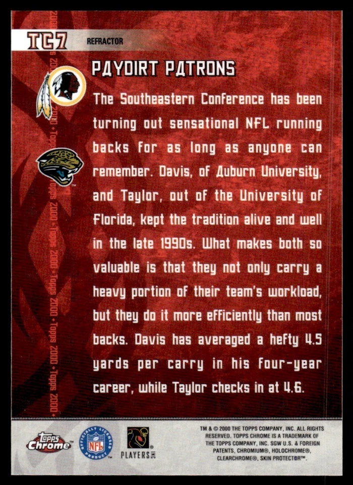 2000 Topps Chrome Combos REFRACTOR Stephen Davis/Fred Taylor #TC7 - Image 2 of 2