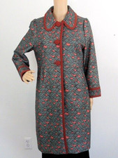 Pink Martini Long Coat Gray Print-size M/l-lined-brown Trim-