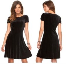 Ralph Lauren CHAPS WOMEN’S Petite Large Dress Short Sleeve Velour Mini Black