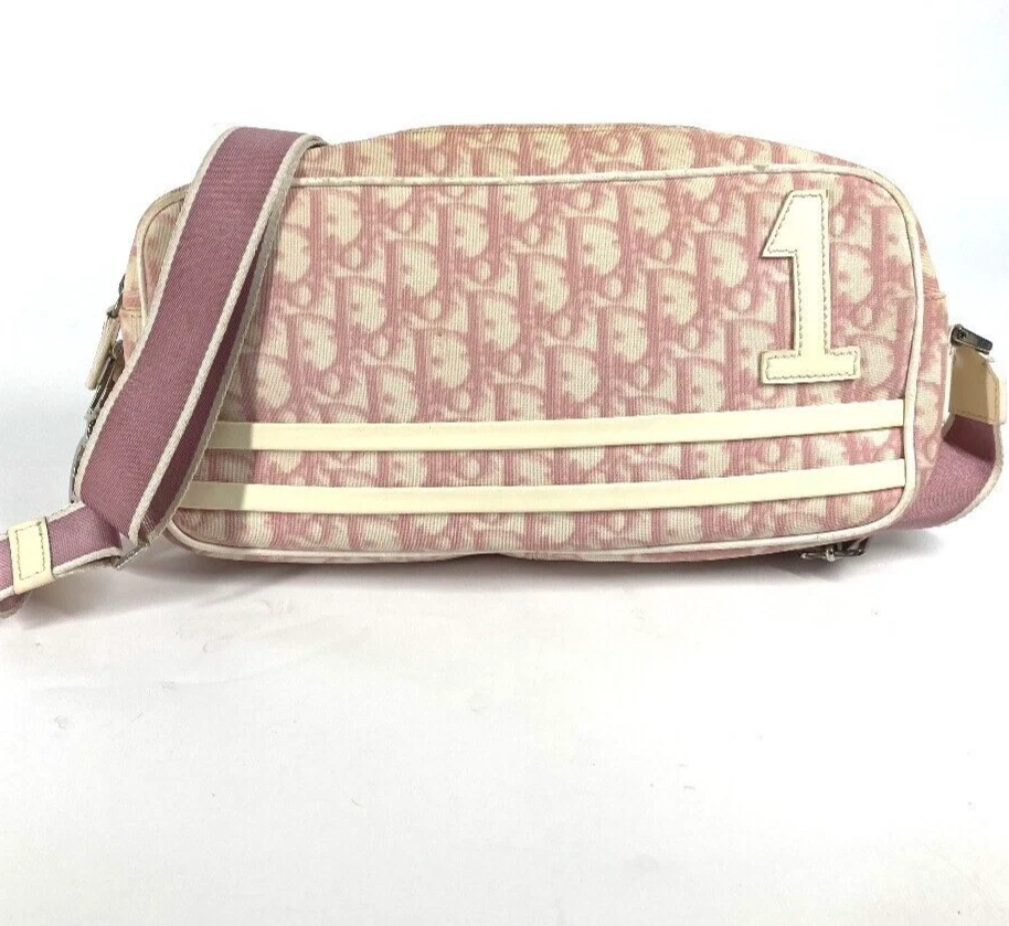 Authentique sac à main bandoulière en toile trotteur rose CHRISTIAN DIOR #59968A
