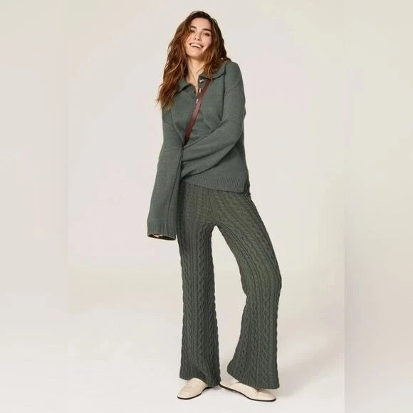 525 America Womens Cable Knit Green Wide Leg Pants Size XLARGE