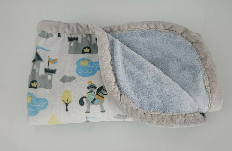 Blankets & and Beyond Blue Gray White Castle Horse Pony Knight Pond Duck Tree - Image 4 of 4